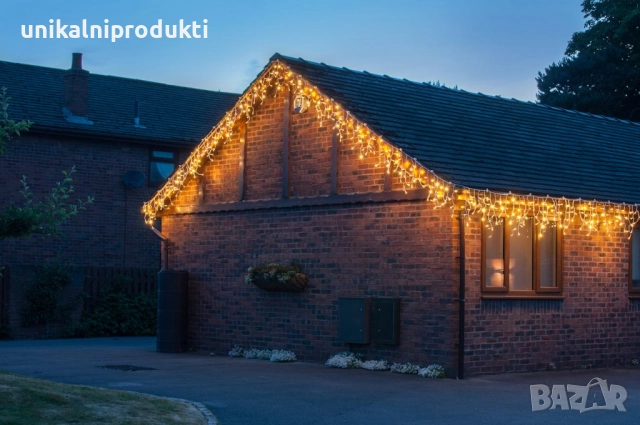 25м външни коледни лампички LED ЗАВЕСА с флаш ефект топла светлина 