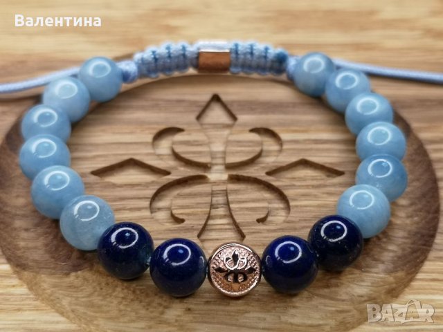 Дамска гривна Аквамарин, лапис лазули и 925 сребърни елементи с розово злато, снимка 2 - Гривни - 35515740