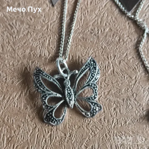 Сребърен синджир с висулка Пеперуда (318), снимка 2 - Колиета, медальони, синджири - 48835678