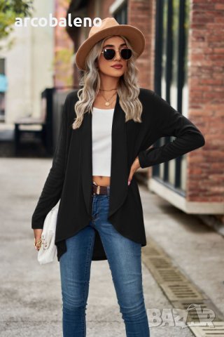 Дамска едноцветна широка жилетка с дълъг ръкав, 6цвята, снимка 14 - Жилетки - 44089598