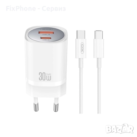 Зарядно устройство комплект XO CE21 PD 30W 1x USB-C 1x USB + USB-C - USB-C кабел, Бяло 