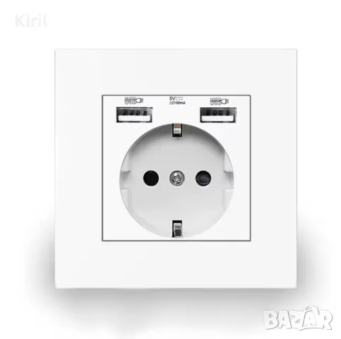 Електрически контакт за вграждане с 2 USB порта, 5V 2.1A , 86mm*86mm 16A с двоен USB порт, IOS Andro