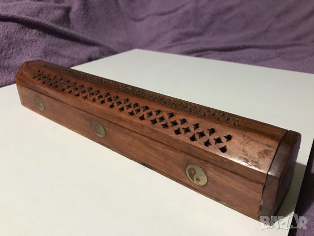 Голяма кутия от дърво за ароматни пръчици и конуси ян и ин