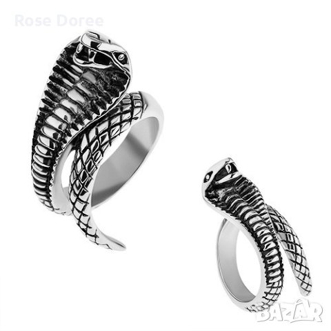 Стоманен пръстен с кобра, снимка 1 - Пръстени - 43175648
