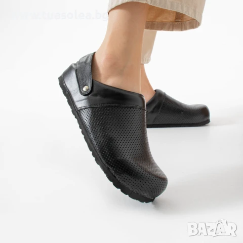Дамски черни ортопедични чехли от естествена кожа | Марка Tuasolea, снимка 1