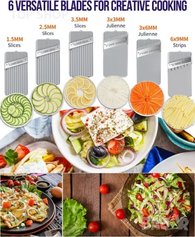 Mandoline Slicer 6 в 1 регулируема многофункционална резачка за зеленчуци с контейнер, бяла, снимка 2 - Аксесоари за кухня - 49500332