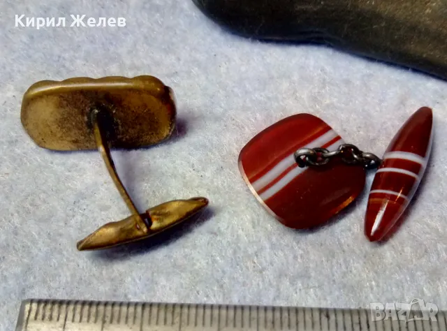 Лот 2 Стари БУТОНЕЛИ МЕСИНГОВА и от ЮВЕЛИРНО ШЛИФОВАН ПОЛИРАН ЛЕНТОВ АХАТ РЕТРО КОПЧЕТА 48814, снимка 2 - Антикварни и старинни предмети - 48818782