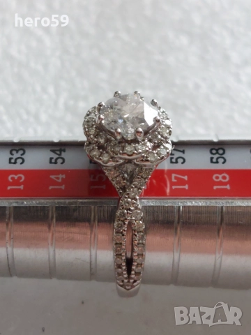 Прекрасен дамски златен пръстен с 1 карат брилянт плюс 74 брилянта тегло 0.5 карата,сертификат , снимка 10 - Пръстени - 51550355