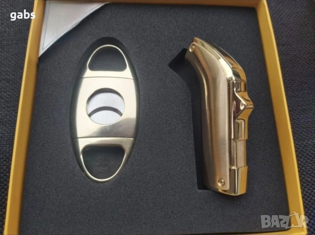 Луксозен комплект за пури,запалка и резачка с лого,в подаръчна кутия, снимка 3 - Запалки - 52538517