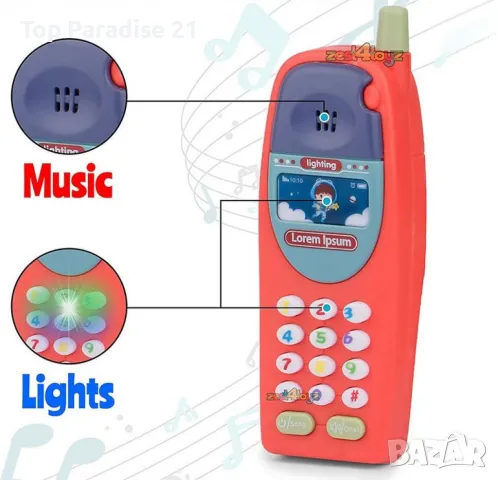 Многофункционален детски телефон със звуци – Интерактивна играчка със светлини и мелодии, снимка 4 - Музикални играчки - 48460532