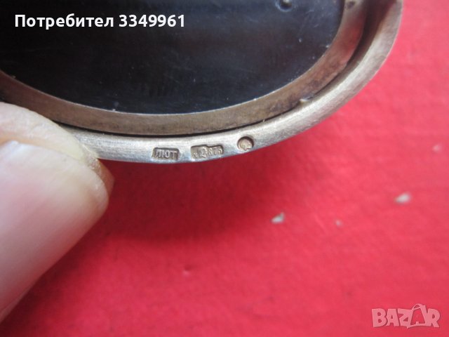 Уникална руска позлатена сребърна брошка с камък 875, снимка 4 - Други - 36769203