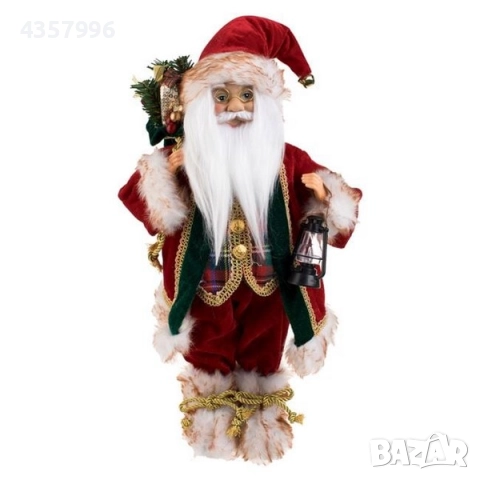 Коледна реалистична фигура Дядо Коледа с чувал и фенер 45cm