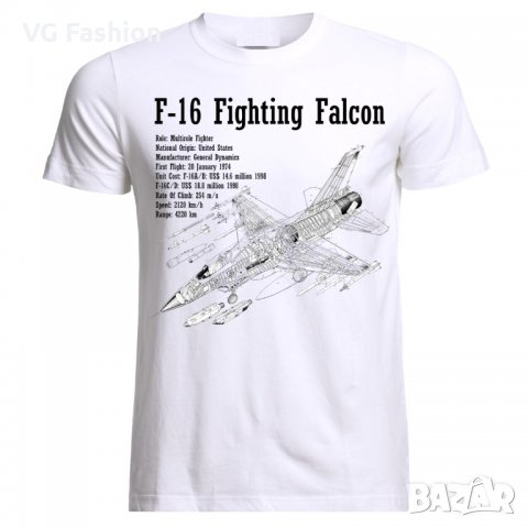 Мъжка Тениска F-16 Fighter Falcon Air Fighter Aircraft Jet Luftkampf Flugzeug Blueprint, снимка 2 - Тениски - 28311529