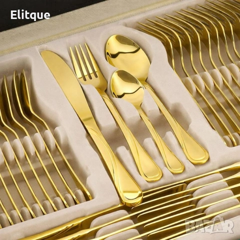 Луксозен комплект прибори Cheffinger – 72 части със сребърно/златно покритие и куфар за съхранение, снимка 11 - Други - 53240813