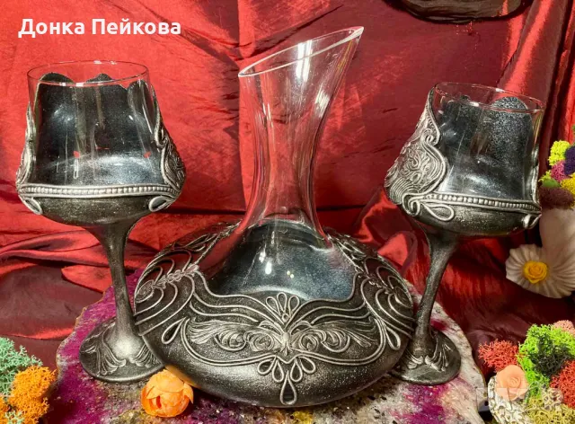 Сервиз за вино в старинно злато, снимка 2 - Сервизи - 49301272