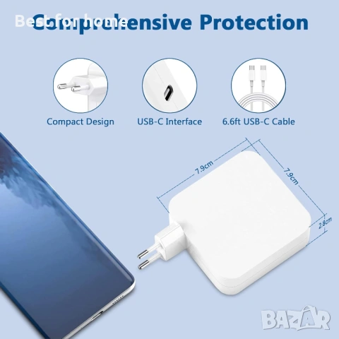 100 W USB C бързо зарядно устройство, съвместимо с Mac Book Pro 16 15 14 инча, съвместимо с Mac Book, снимка 3 - Оригинални зарядни - 53523691
