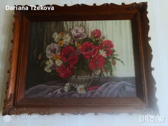 Продавам ушит гоблен "Вазата с маковете", снимка 1