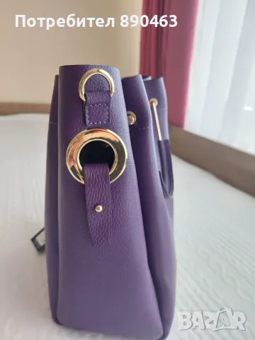 Chiara Canotti - Кожена чанта с декоративни пискюли, Тъмно лилаво, снимка 3 - Чанти - 49137273