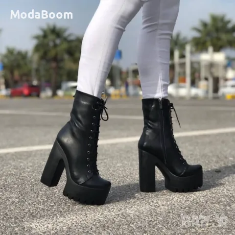 Боти на ток - Кожа, снимка 3 - Дамски боти - 48821961