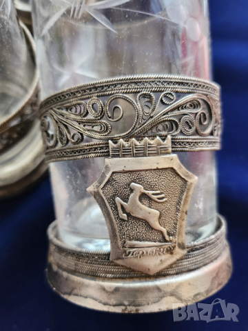 подстакани мелхиор - 2 к-та х 6 броя с оригинални чаши, мод. "Горкий" и мод. "Латы", посребрени СССР, снимка 2 - Други стоки за дома - 47009431