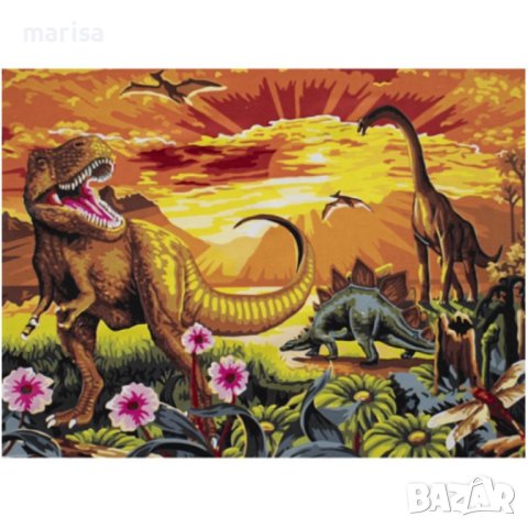 Комплект рисуване по номера с платно, Динозаври, 40×30 см, Модел 81 Код: 27014481, снимка 1 - Рисуване и оцветяване - 43353406
