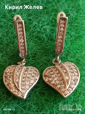 Сребърни обеци във формата на сърце инкрустирани с планински кристал прелестни 50974