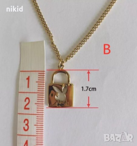 playboy Плейбой златисто колие синджир с висулка заек зайче катинар ключ , снимка 6 - Колиета, медальони, синджири - 33378862