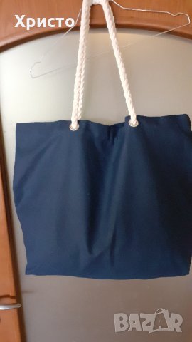 чанта за плаж плътна и качествена, 100% тъмно син супер плътен памук