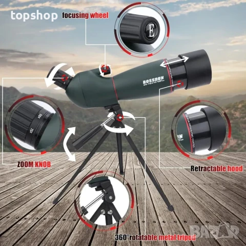 BOSSDUN 25-75x70 ТЕЛЕСКОП със статив, чанта и адаптер за телефон. Наблюдение на природа или звезди, снимка 7 - Екипировка - 50542512