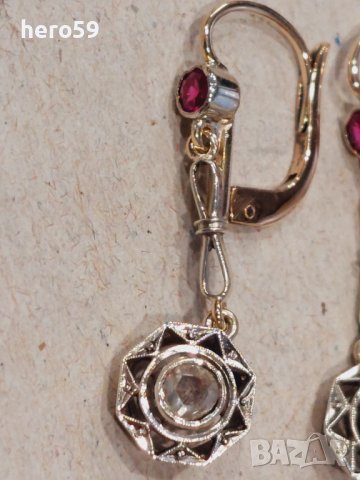 Стари златни обеци с диаманти и рубини, снимка 4 - Обеци - 43574987