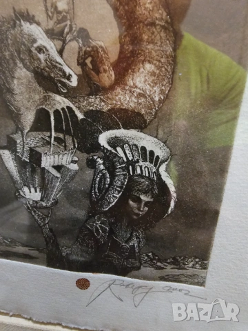 Стара картина  Сюрреалистична композиция 2002 г.  Робърт Баръмов /1966. - 2021 г.) - перфектна работ, снимка 4 - Картини - 53170110