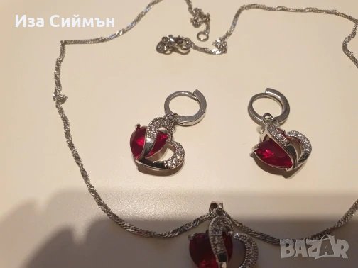 Комплект сребърни обици и колие със син сапфир, топаз, аметист и рубин, снимка 11 - Бижутерийни комплекти - 32502557