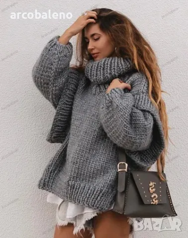 Нов дамски пухкав пуловер с висока яка и дълъг ръкав, 3цвята , снимка 7 - Блузи с дълъг ръкав и пуловери - 47469616