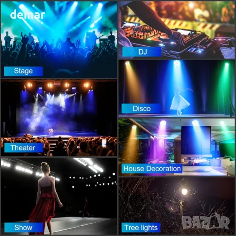 Erreyht 60W акумулаторна LED Par лампа, RGBWA+UV 6 LED сценични светлини с дистанционно, снимка 7 - Други - 50446889