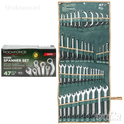 Комплект професионални комбинирани ключове ROCKFORCE 47 части CR-V