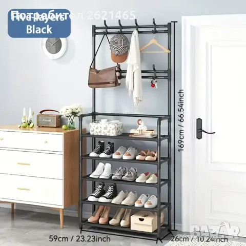 Eтажерка - стойка на 4 или 5 нива със закачалки и рафтове за обувки, снимка 8 - Етажерки - 42958768