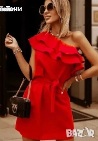 Нова Червена Рокля с Едно Рамо М 