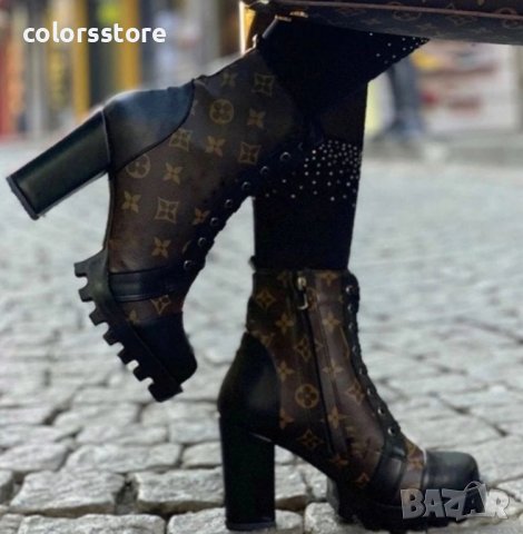 Боти на ток - черно с кафяво кожа - 1317-3