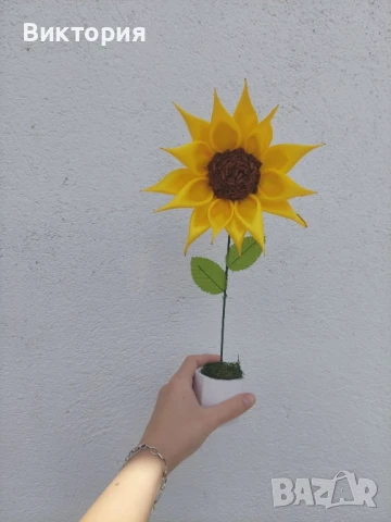 Слънчоглед от сатен, снимка 2 - Изкуствени цветя - 51189094
