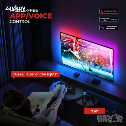  Strip Lights със синхронизиране на музика и сценичен режим, съвместим с Alexa и Google Assistant, снимка 3 - Друга електроника - 44923965