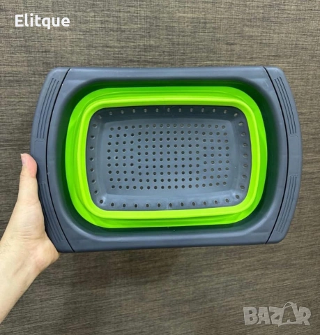 Сгъваема правоъгълна кошница за измиване и изцеждане на плодове и зеленчуци, снимка 2 - Други - 53447550