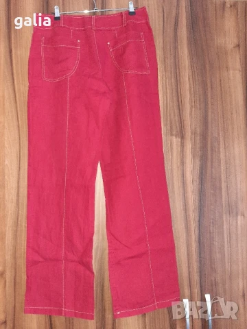 Тъмночервен ленен панталон , снимка 4 - Панталони - 51129858