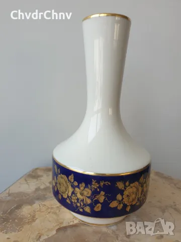 Waldershof 22см/Валдерсхоф Бавария стара немска порцеланова ваза/бяла-кобалт-злато
