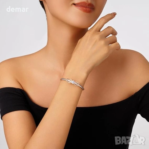 Гривна Lyniuoy Infinity, дамска регулируема гривна с 18-каратово бяло позлатено покритие, снимка 2 - Гривни - 53177727