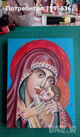 Дърворезбована рамка с иконопис Св.Богородица " Касперовска ", снимка 5 - Картини - 53260939