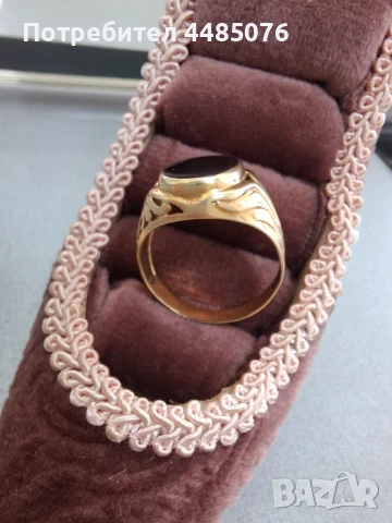 ЗЛАТЕН МЪЖКИ ПРЪСТЕН С ЧЕРЕН КАМЪК , снимка 5 - Пръстени - 51025216