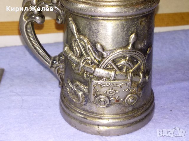 Стар КОЛЕКЦИОНЕРСКИ РУСКИ ЦИНКОВ КАПИТАНСКИ СВЕЩНИК - ЧАШКА с ОРНАМЕНТИРАНИ ВЕТРОХОД и ОРЪДИЕ 42644, снимка 4 - Колекции - 43828026