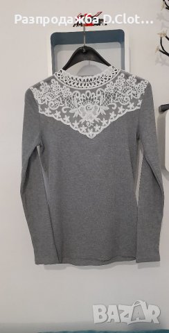Рипсена блузка с дантела, снимка 1 - Блузи с дълъг ръкав и пуловери - 38230217