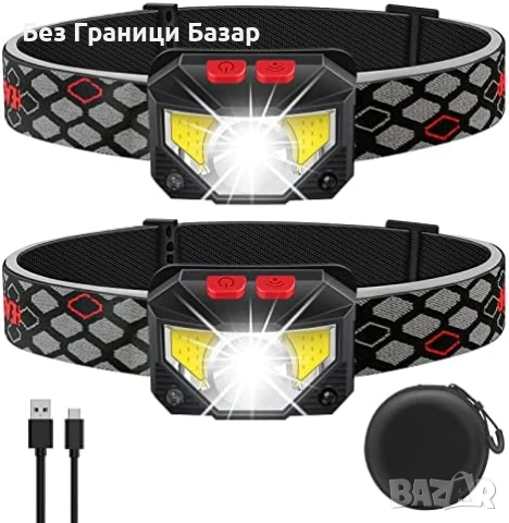 Нов LED челник 800 лумена сензор за движение IPX5 комплект 2 броя лампа глава