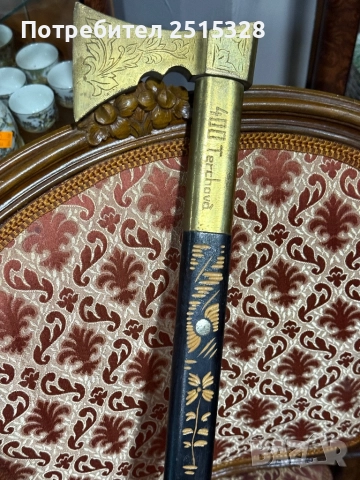 стар бастун с красив обков завършващ брадва, снимка 2 - Колекции - 52521315